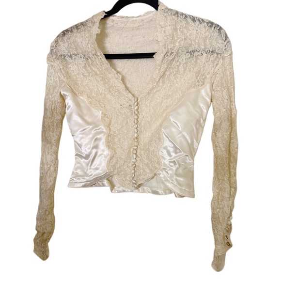Couture Cream silk and lace button down long sleeve blouse  by Van Antwerp top - Picture 1 of 7